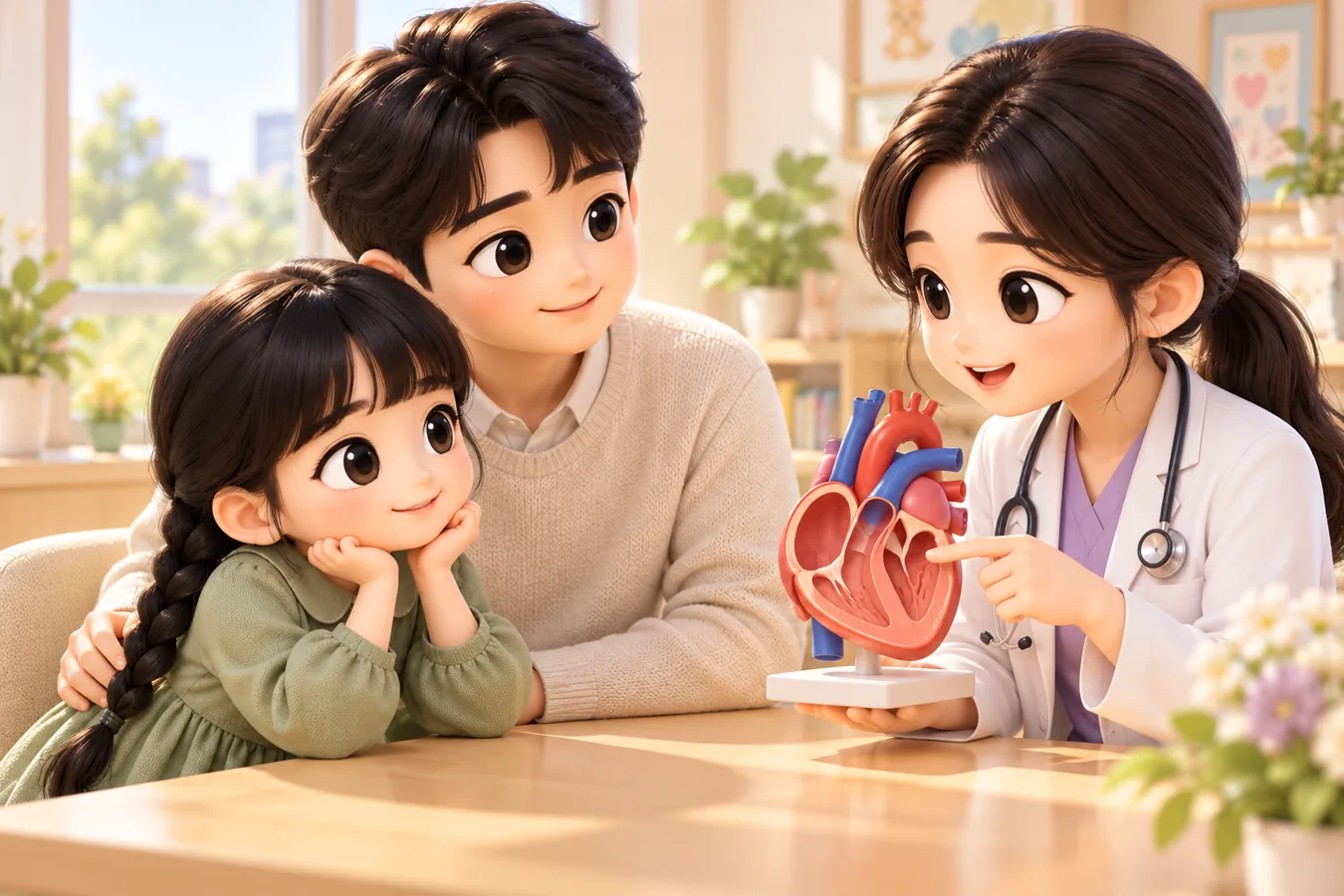 선천성 심장질환 관련 상담을 표현한 생성 이미지